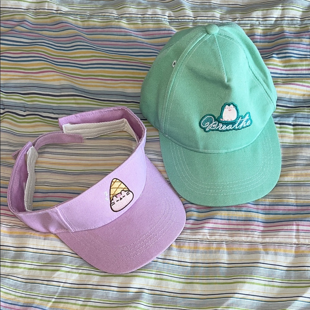 Pusheen Pink Sleepy Cat Visor and Teal Breathe Cap
